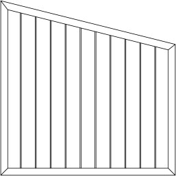 Skizze eines konisch schrägen Sichtschutztafel mit senkrechten Lamellen