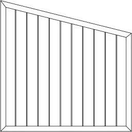 Skizze eines konisch schrägen Sichtschutztafel mit senkrechten Lamellen